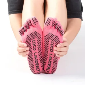 A Pair, Solid Color Non-slip Sweat-absorbent Yoga Socks Split Toe Socks for Women, Size:One Size(Watermelon Red)