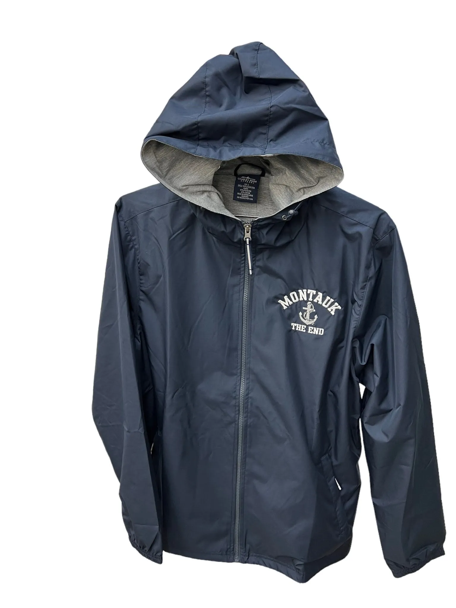 Adult Embroidered Charles River Montauk The End Portsmouth Full Zip-Up Hooded Jacket