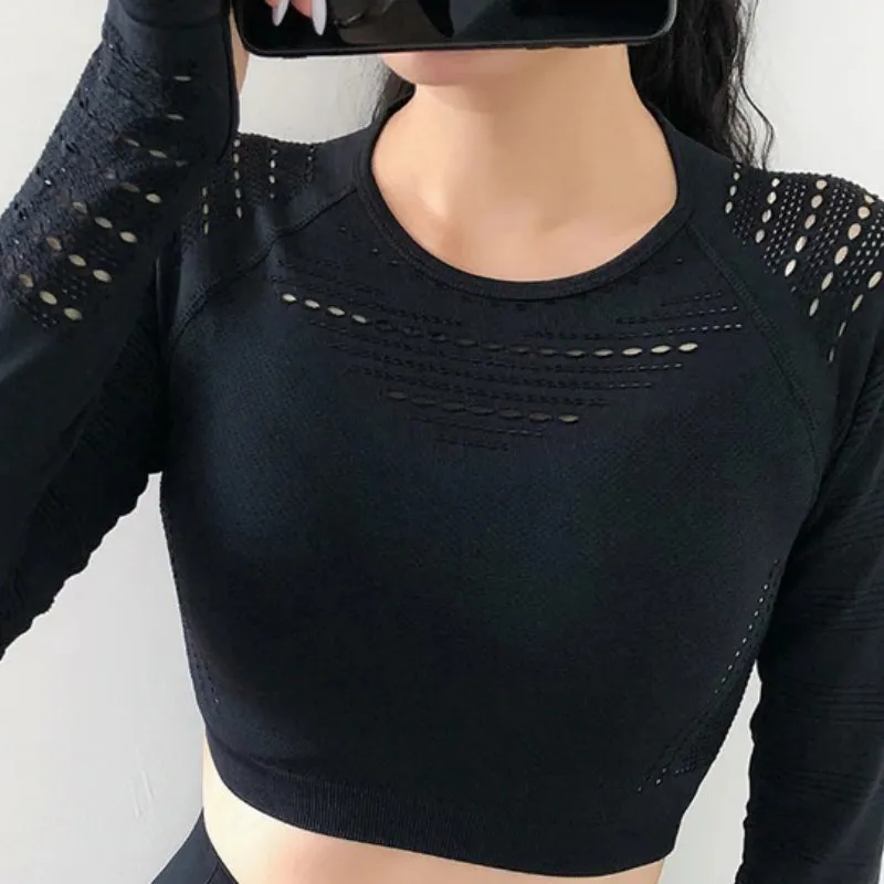 Athletic Sports Crop Top Long Sleeve and Slim Fit Leggings