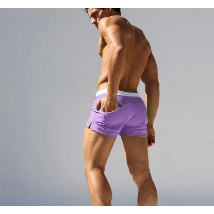 Back Zip Pocket Drawstring Swim Trunks