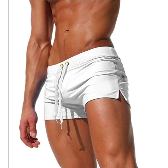 Back Zip Pocket Drawstring Swim Trunks