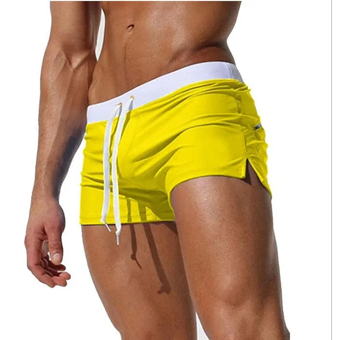 Back Zip Pocket Drawstring Swim Trunks