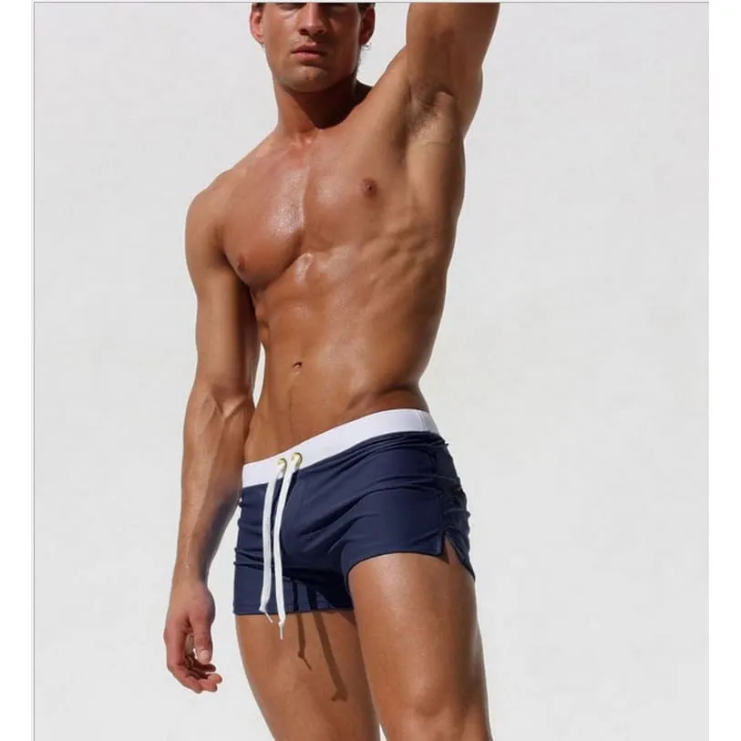 Back Zip Pocket Drawstring Swim Trunks