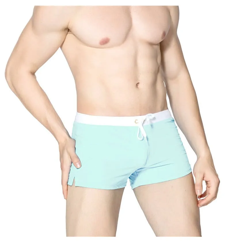 Back Zip Pocket Drawstring Swim Trunks