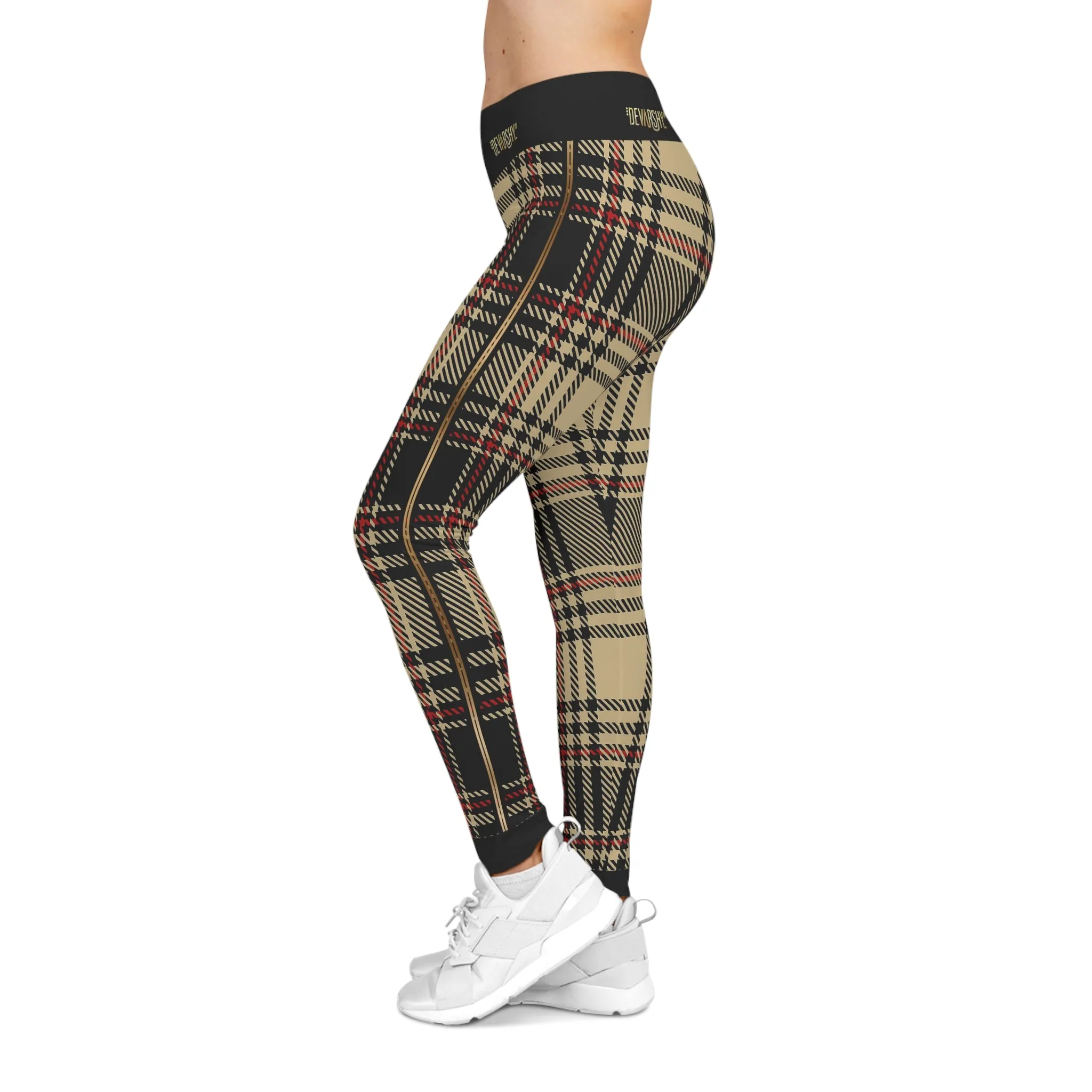 Brown Tartan Plaid Leggings Women Spandex Leggings Casual Wear Leggings Brown Check Leggings Women Lounge Wear