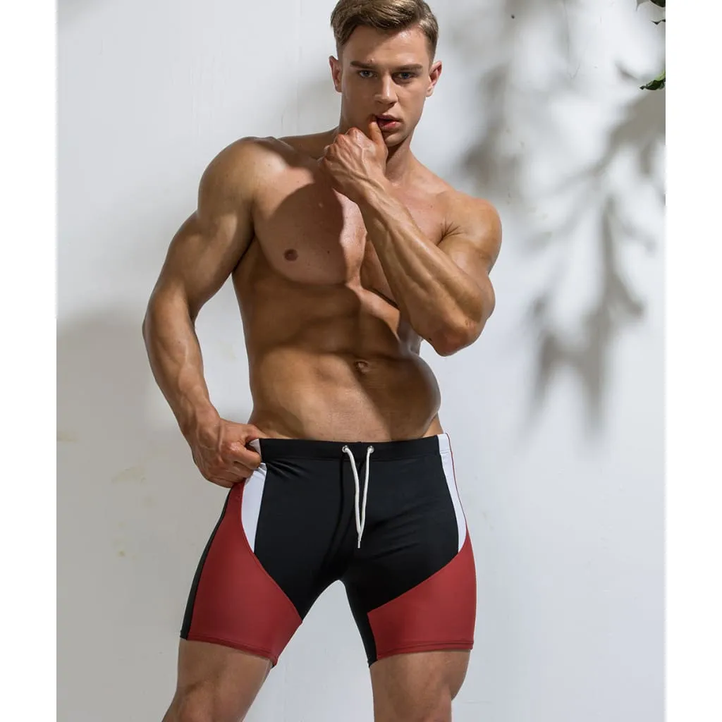 Contrast Color Block Drawstring Waist Shorts Swim Trunk