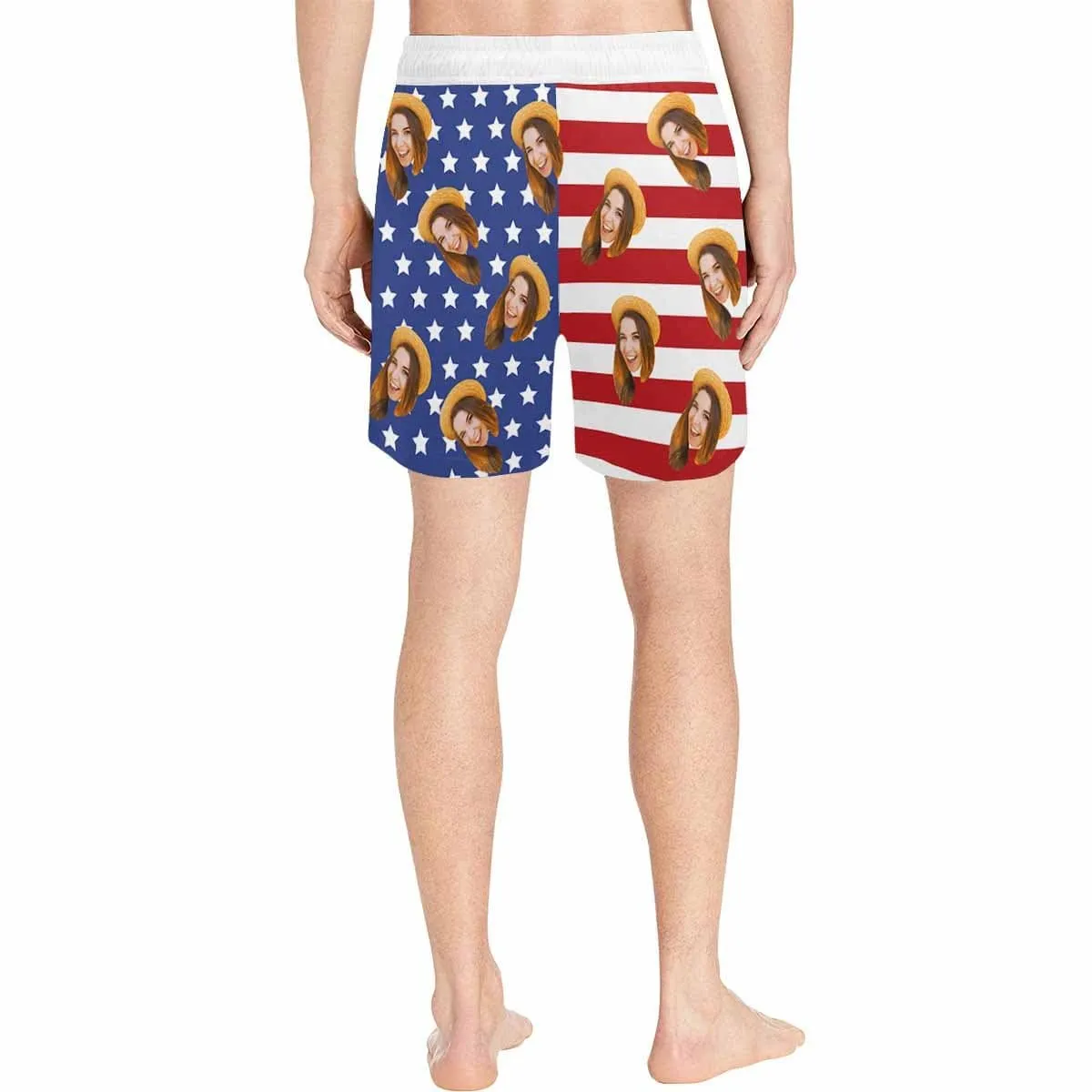 Custom Face American Flag Style A Couple Matching Swimsuit Crew Neck High Waisted Bikini & Swim Shorts Personalized Bathing Suits Beach Outfits