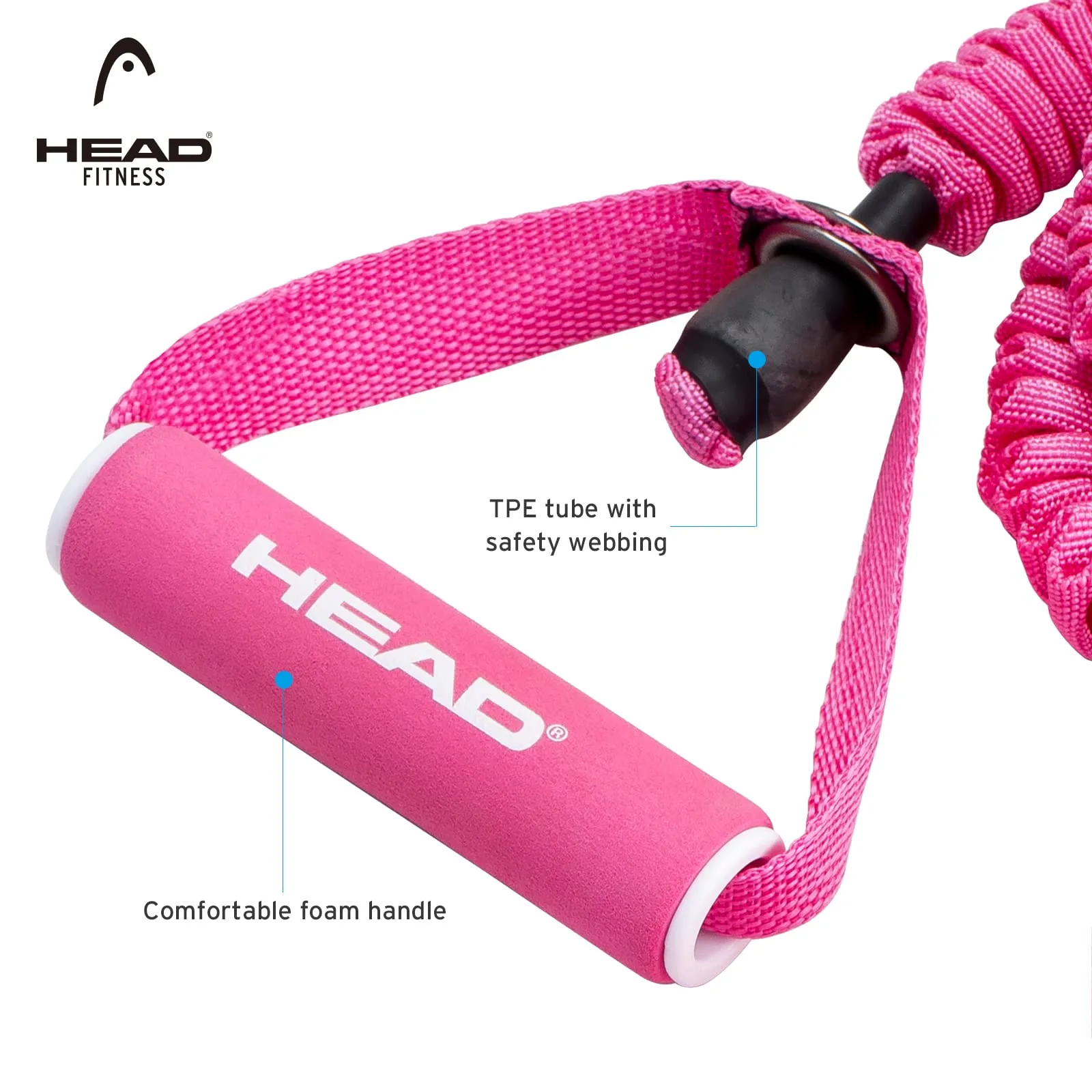 HEAD Power Tube Unbreakable Resistance Band with Nylon Sleeve for Exercise | Resistance: 20Kg | Stretching Pull Up Bands with Foam Handle Door Anchor| Gym Accessory for Men & Women | Toning Bands for Workout