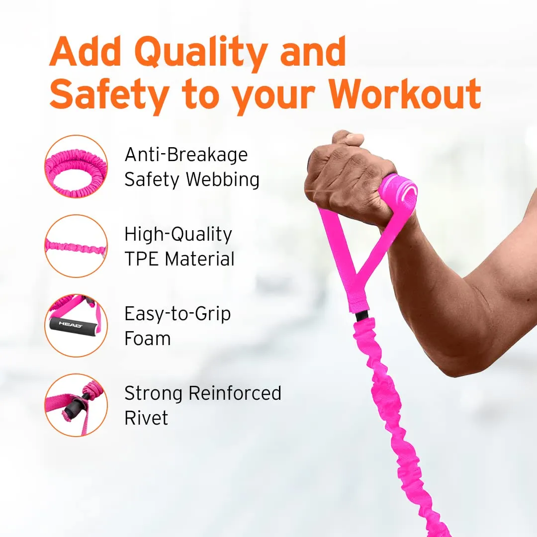 HEAD Power Tube Unbreakable Resistance Band with Nylon Sleeve for Exercise | Resistance: 20Kg | Stretching Pull Up Bands with Foam Handle Door Anchor| Gym Accessory for Men & Women | Toning Bands for Workout