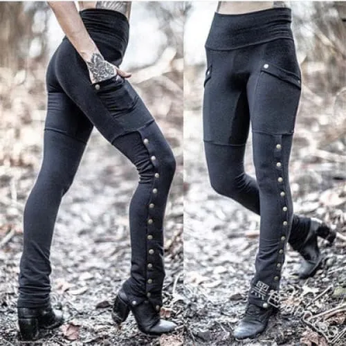 High Waist Side Split Snap Button Leggings