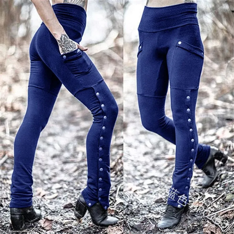 High Waist Side Split Snap Button Leggings