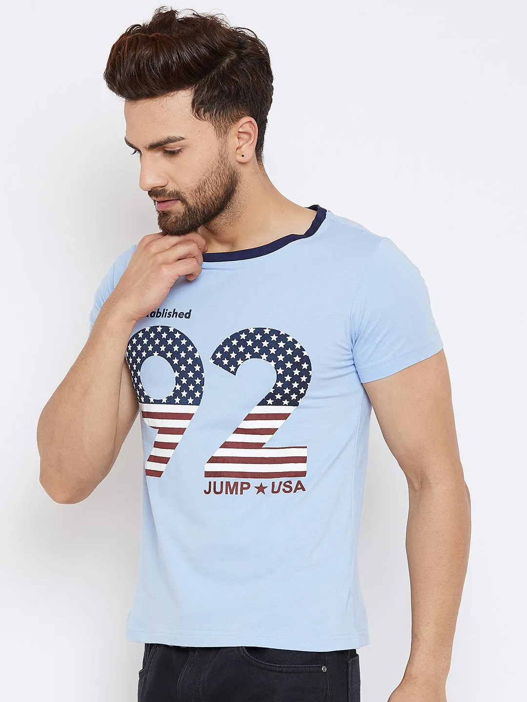 JUMP USA Men Printed Blue T-shirts