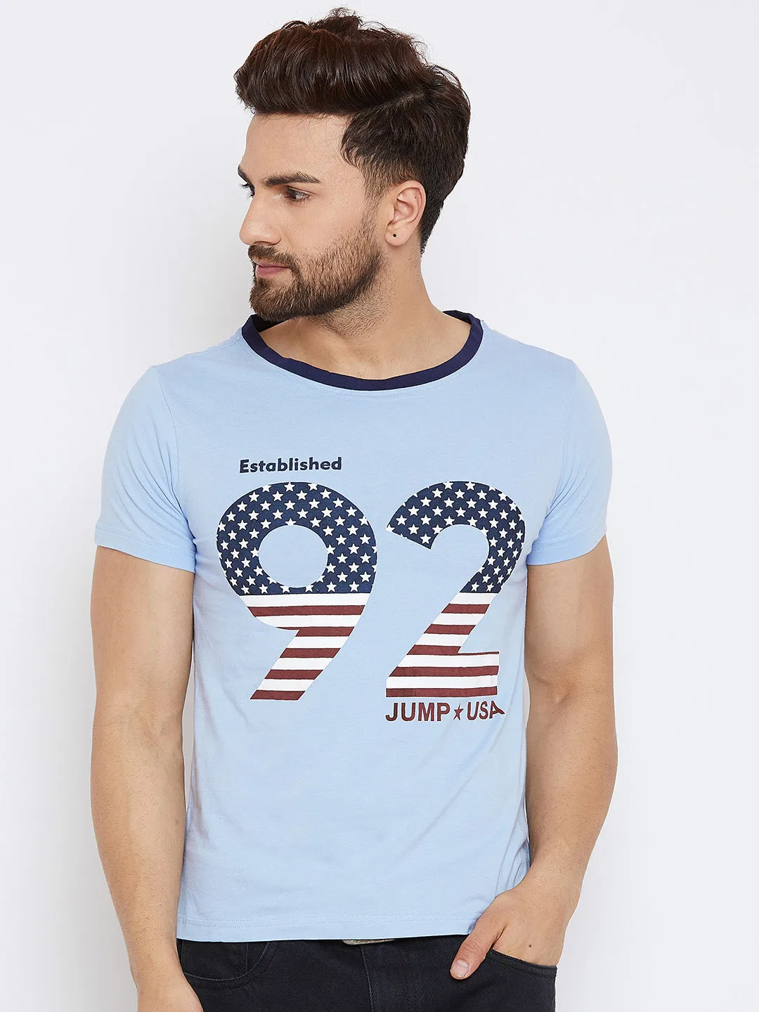 JUMP USA Men Printed Blue T-shirts