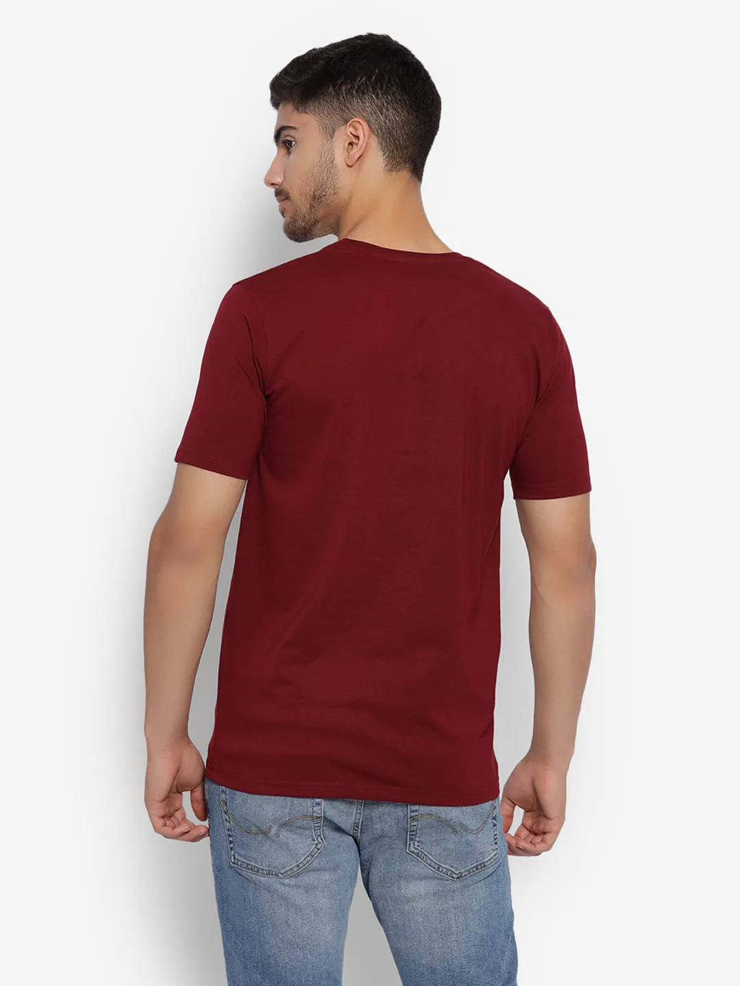 JUMP USA Unisex Maroon Solid Cotton Round Neck Printed T-Shirt