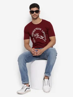 JUMP USA Unisex Maroon Solid Cotton Round Neck Printed T-Shirt