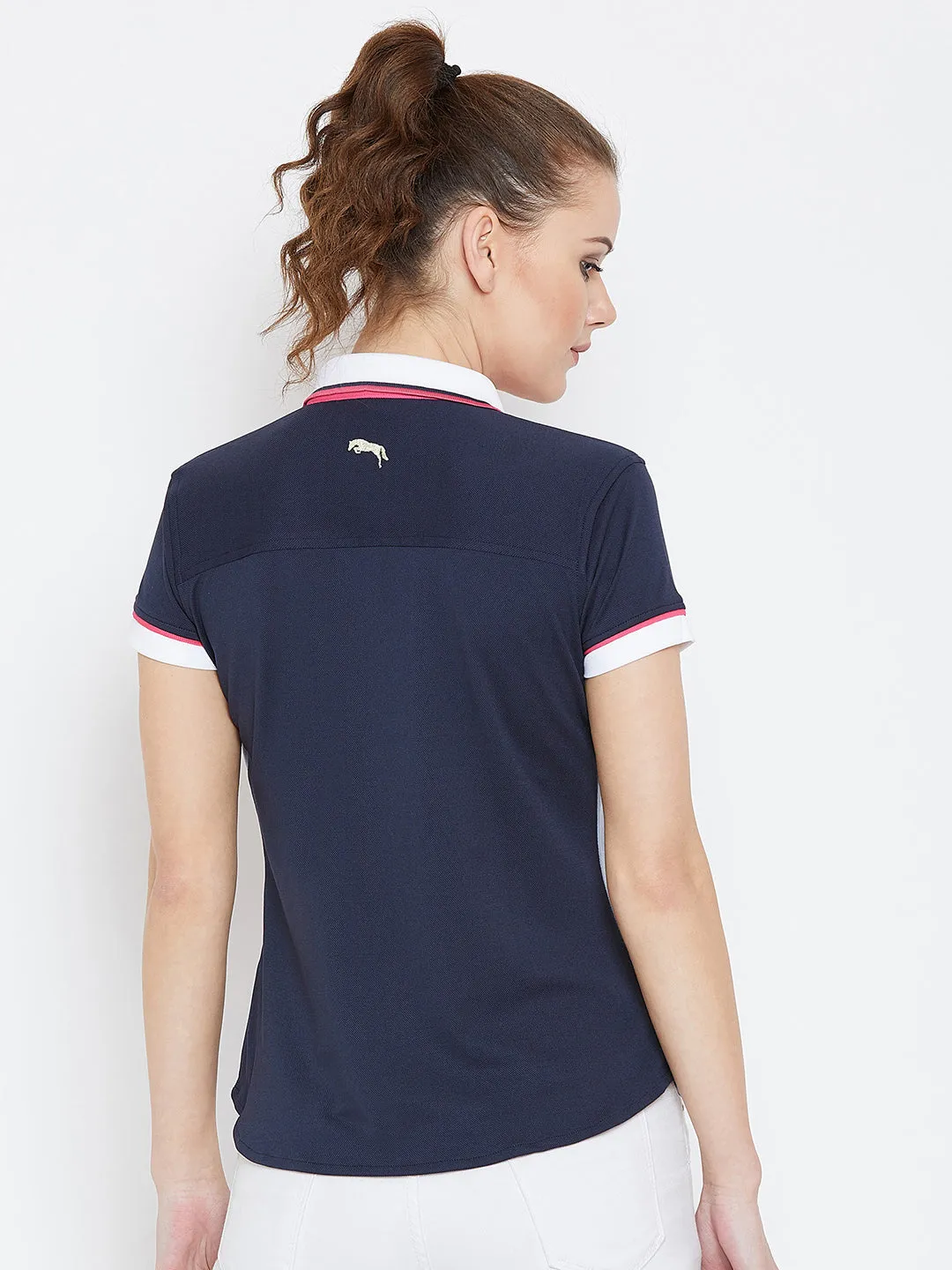 JUMP USA Women Blue & Navy Blue Solid Polo Collar T-Shirt