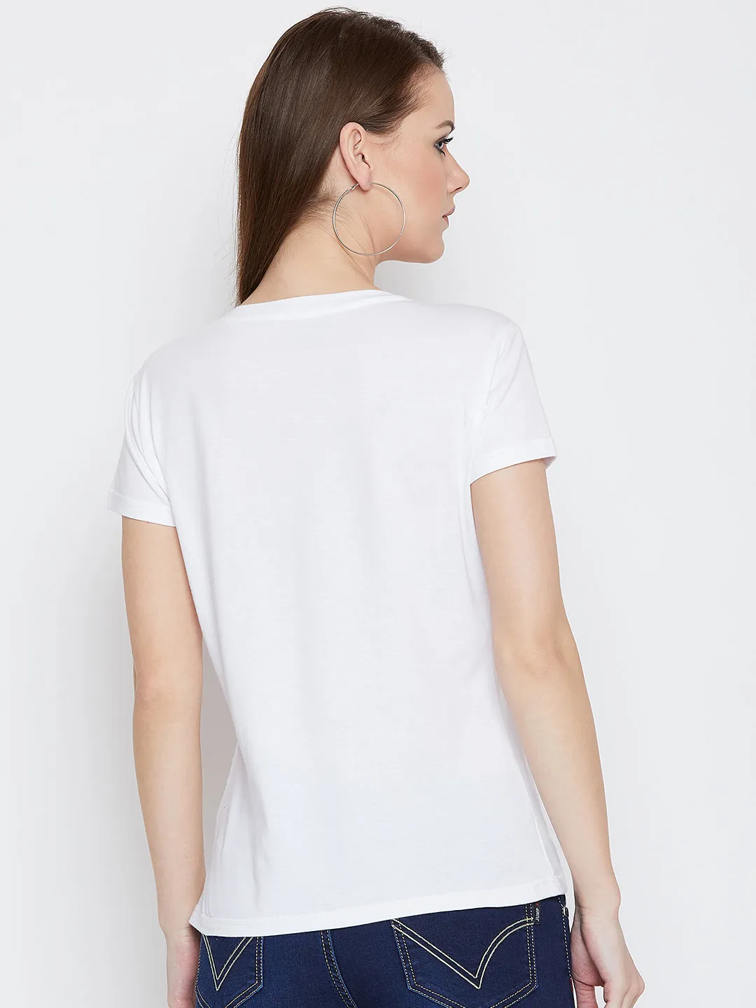 JUMP USA Women White Cotton Solid Casual Round Neck T-shirt