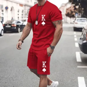 King Solid Red Sports T-shirt and Shorts Hawaiian Suit