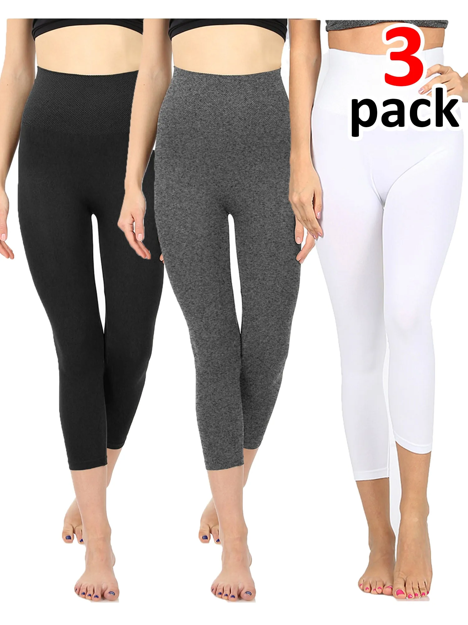 KOGMO Women's Active Seamless Capri Leggings with High Diamond Shaped Band 3PC