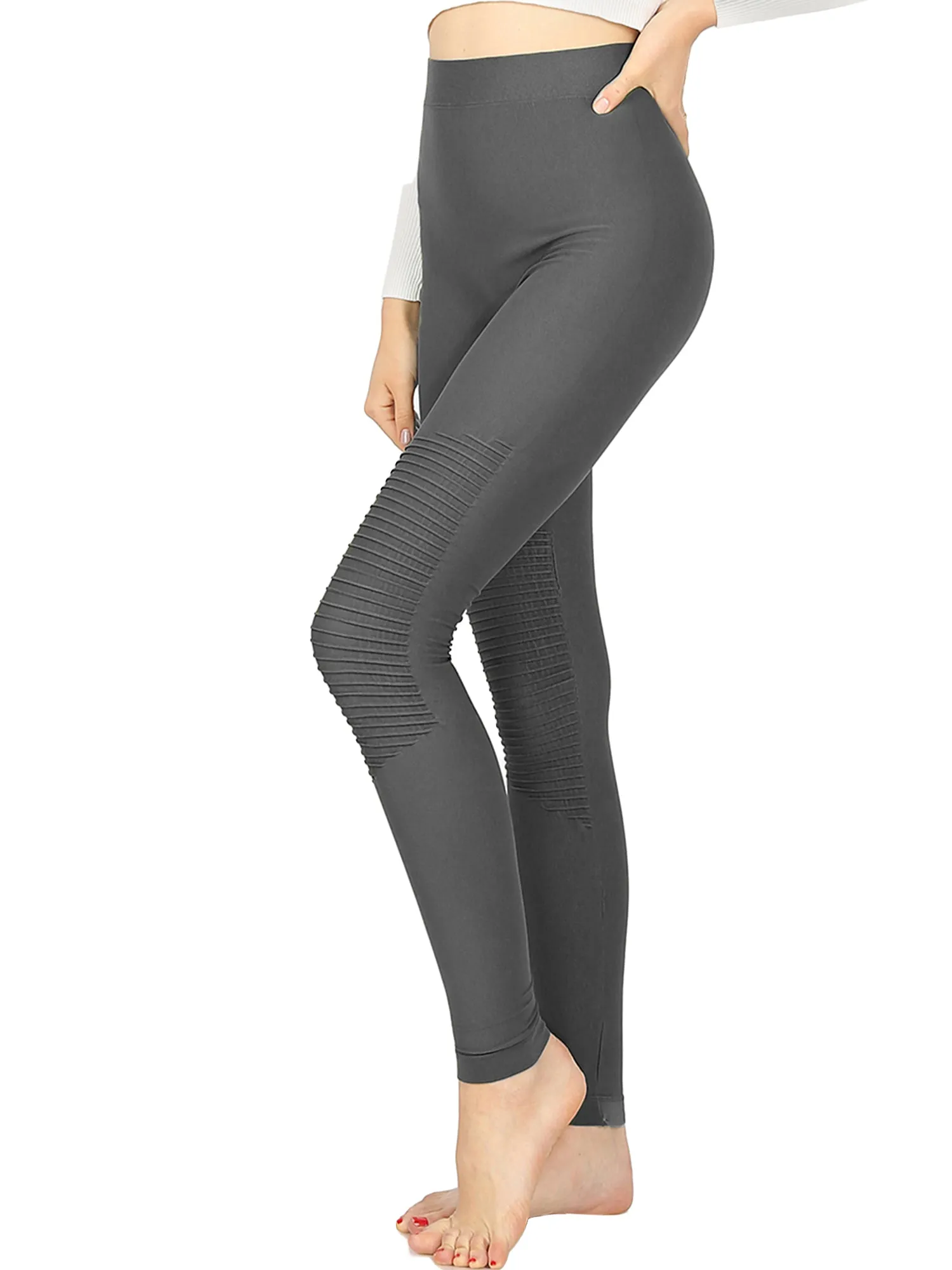 KOGMO Women's Active Seemless Moto Leggings with Pintuk Knee detail