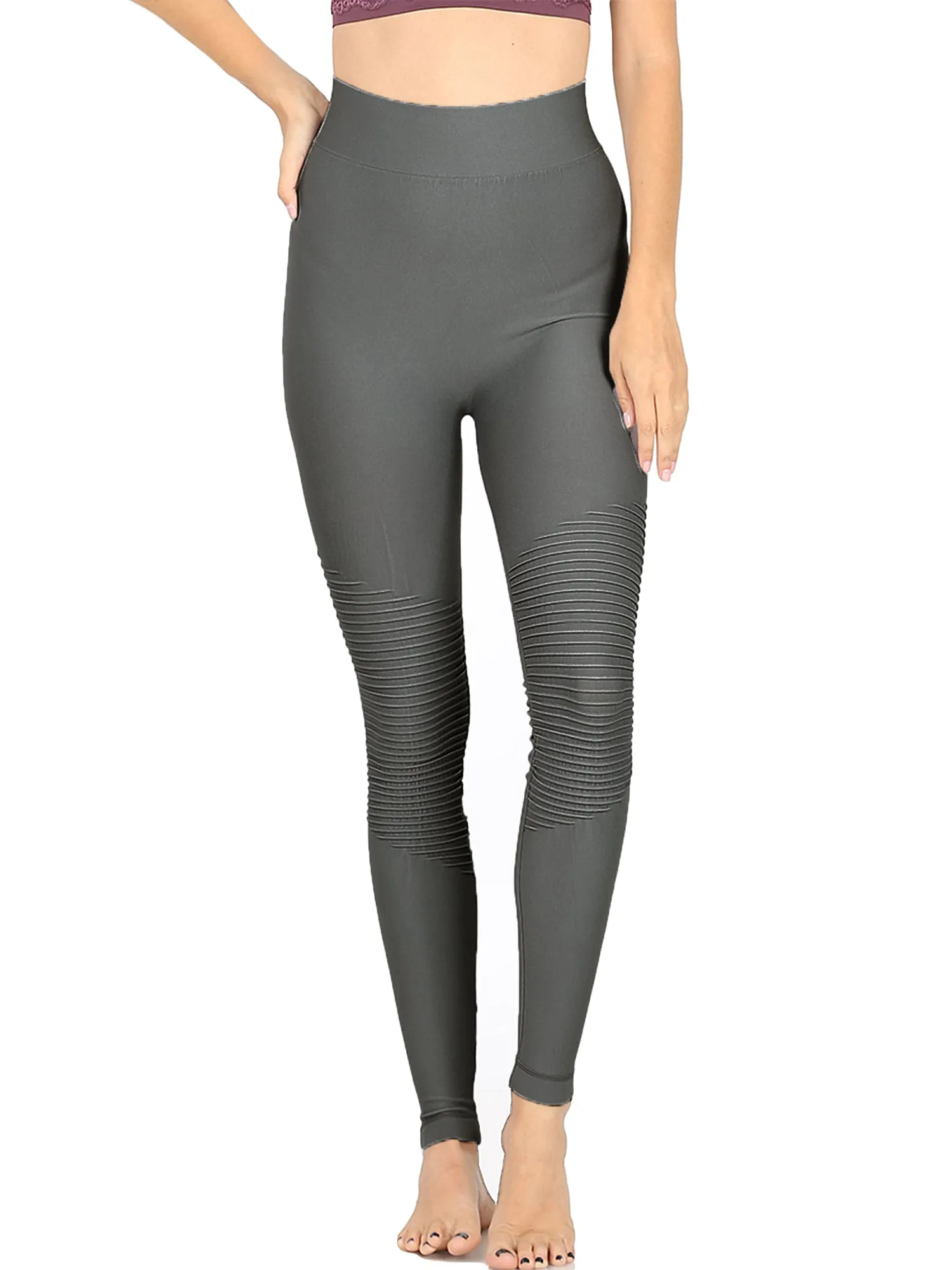 KOGMO Women's Active Seemless Moto Leggings with Pintuk Knee detail