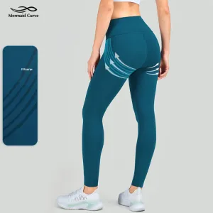 Lycra Fabric Striped Yoga Pants Women High Waist Fitness Leggings Push Up Hips Tight Sports Trousers