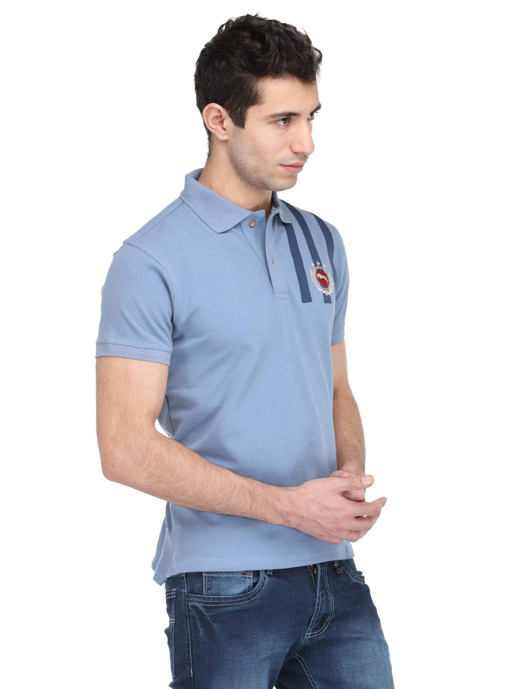 Men Cornflower Blue Cotton & Spandex T-Shirt