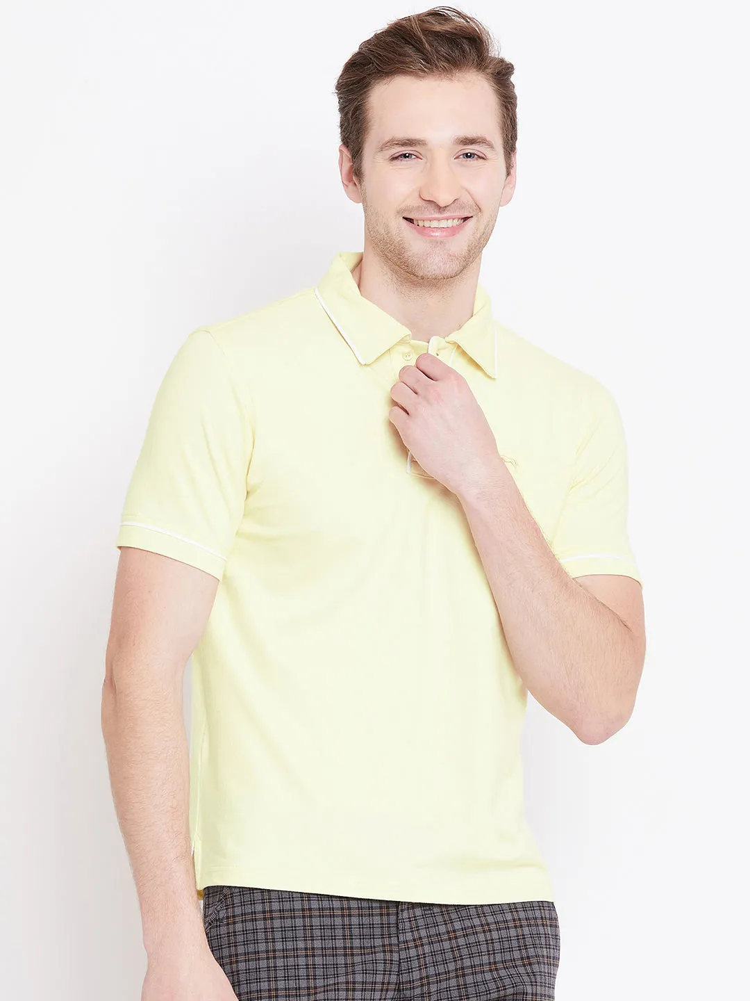 Men Yellow Solid Casual Polo T-shirts