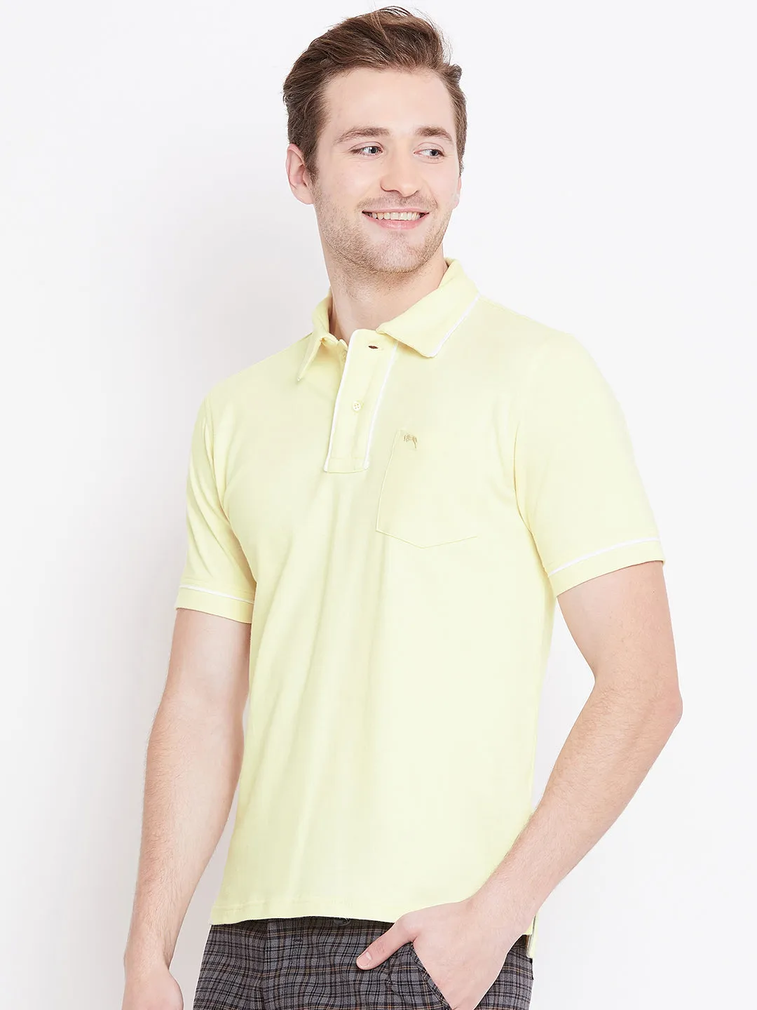 Men Yellow Solid Casual Polo T-shirts