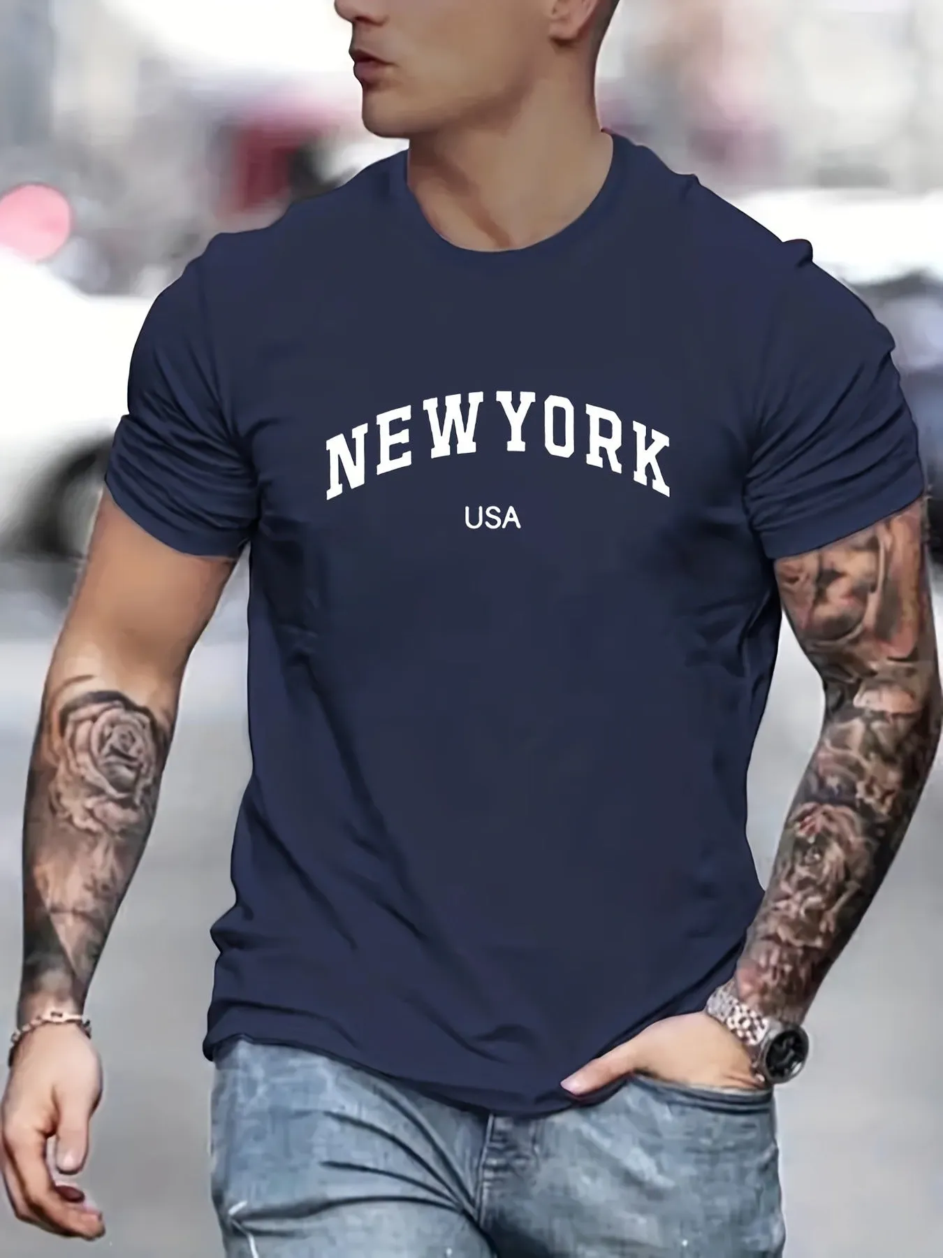 Men's Summer New York Printed 100 Cotton Large Loos Short Sleeve