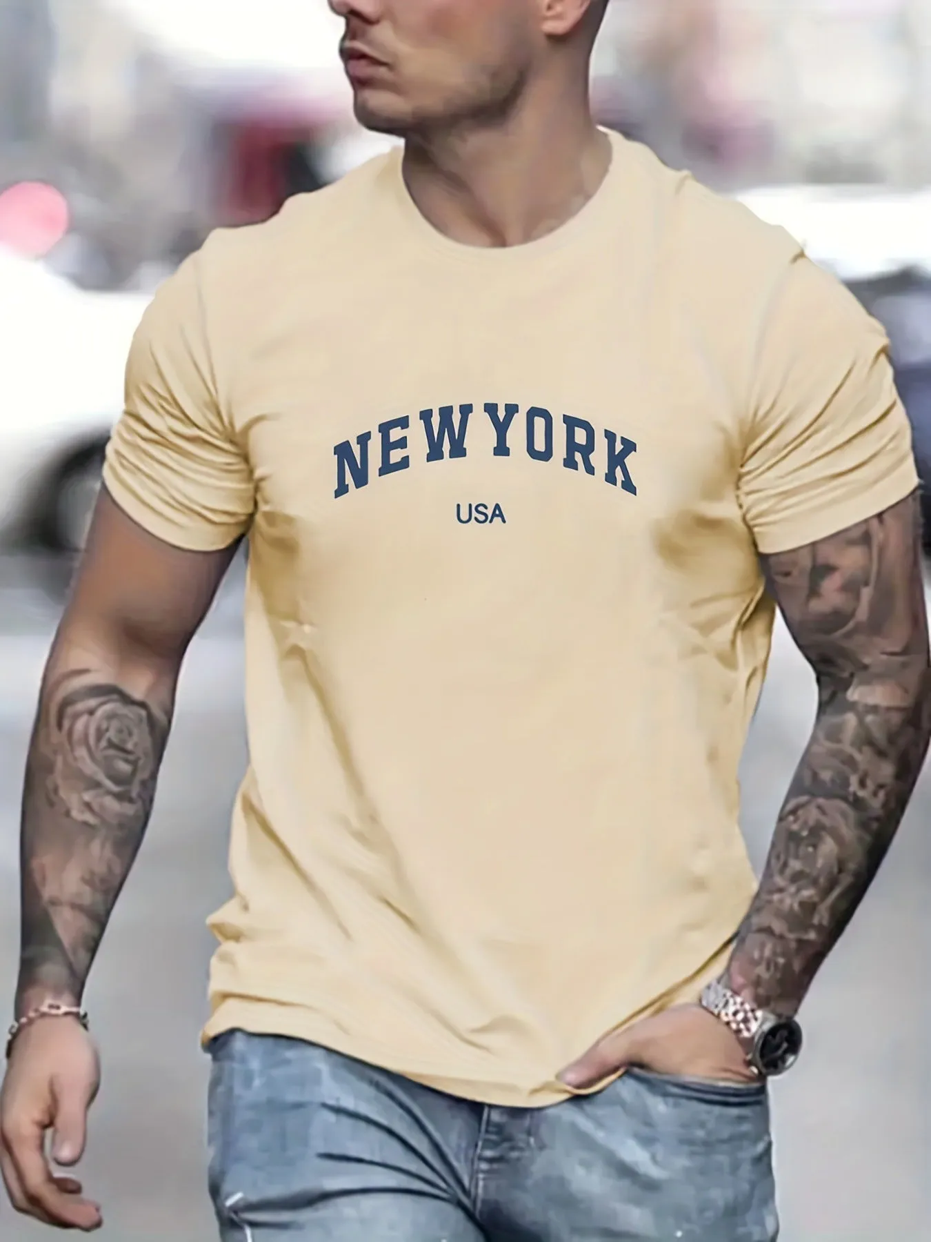 Men's Summer New York Printed 100 Cotton Large Loos Short Sleeve