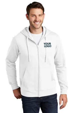 Port & Company Fan Favorite Fleece Branded Zip Hoodies, White