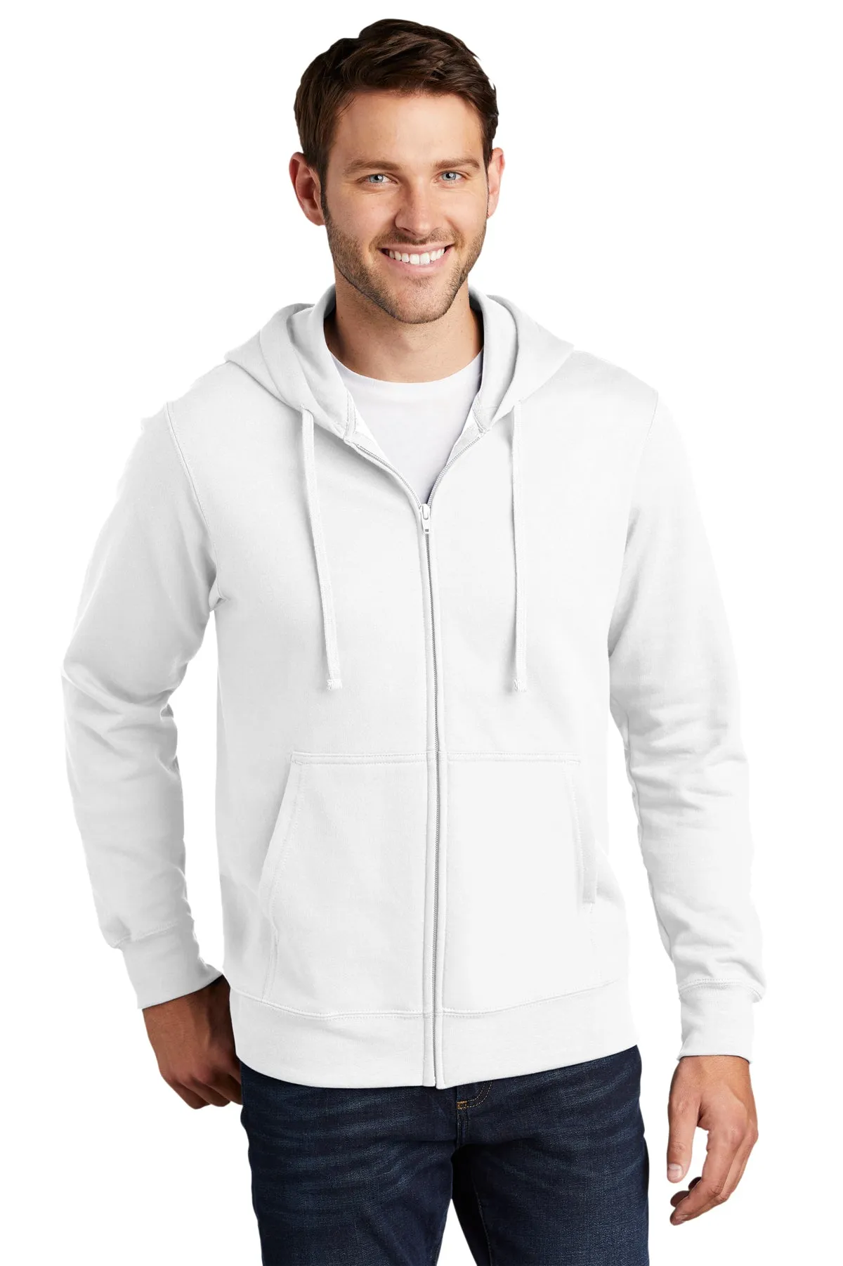 Port & Company Fan Favorite Fleece Branded Zip Hoodies, White