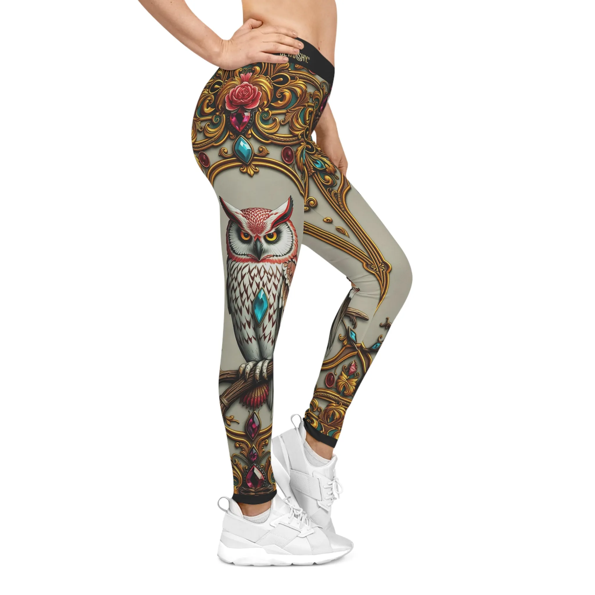 Precious Owl Leggings Women Casual Wear Spandex Leggings Baroque Owl Printed Leggings Bird Lovers Gift | X3491