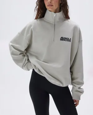 Retro Sports Oversized Funnel Neck Zip Sweatshirt - Stone