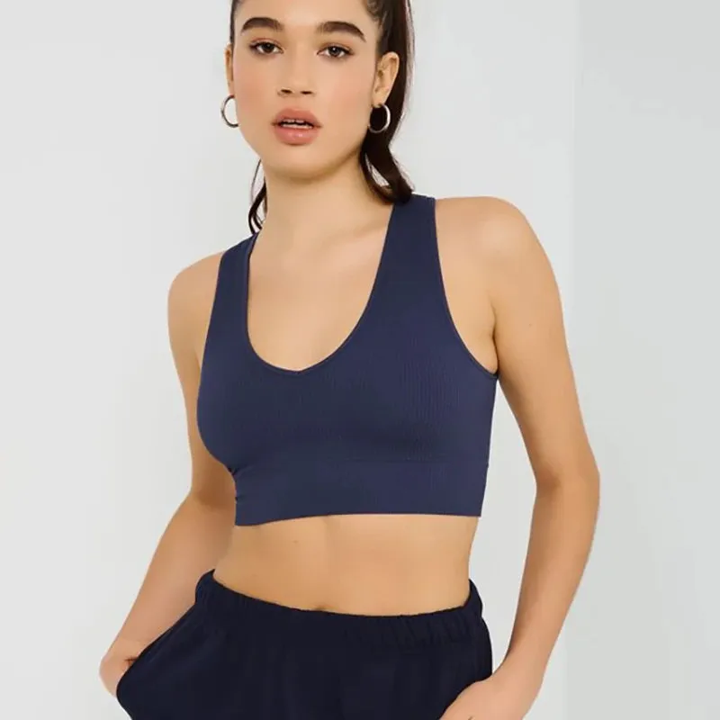 Seamless V-Neck Rib Knit Elastic Sleeveless Cropped Tank Tops