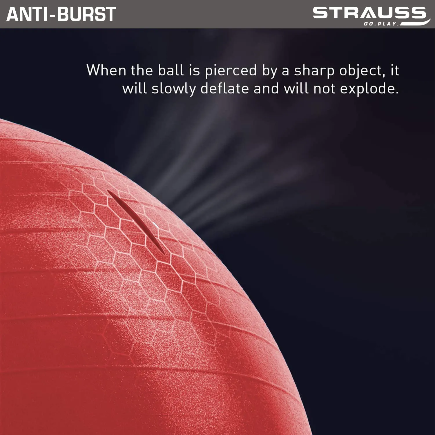 STRAUSS Anti-Burst Rubber Gym Ball with Free Foot Pump | Round Shape Swiss Ball for Exercise, Workout, Yoga, Pregnancy, Birthing, Balance & Stability, 65 cm, (Red)