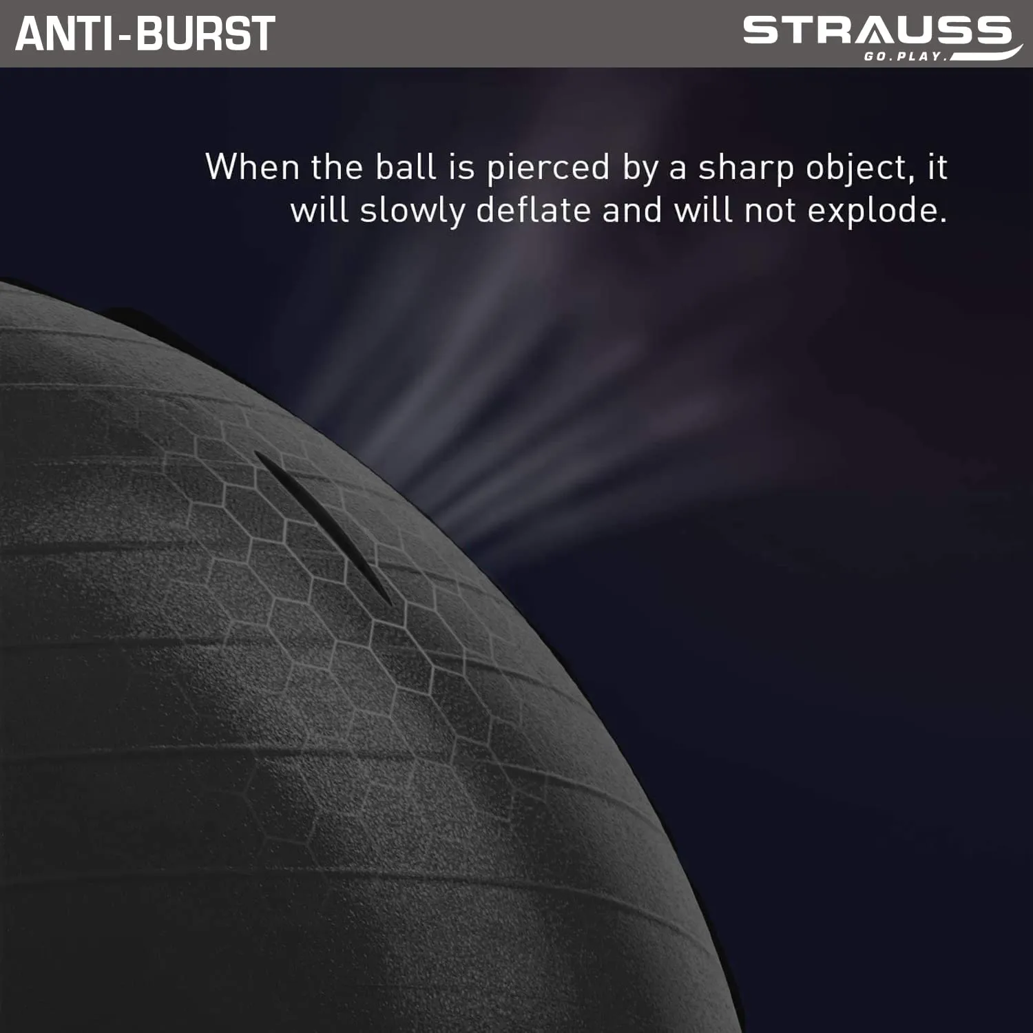 STRAUSS Anti-Burst Rubber Gym Ball with Free Foot Pump | Round Shape Swiss Ball for Exercise, Workout, Yoga, Pregnancy, Birthing, Balance & Stability, 75 cm, (Black)