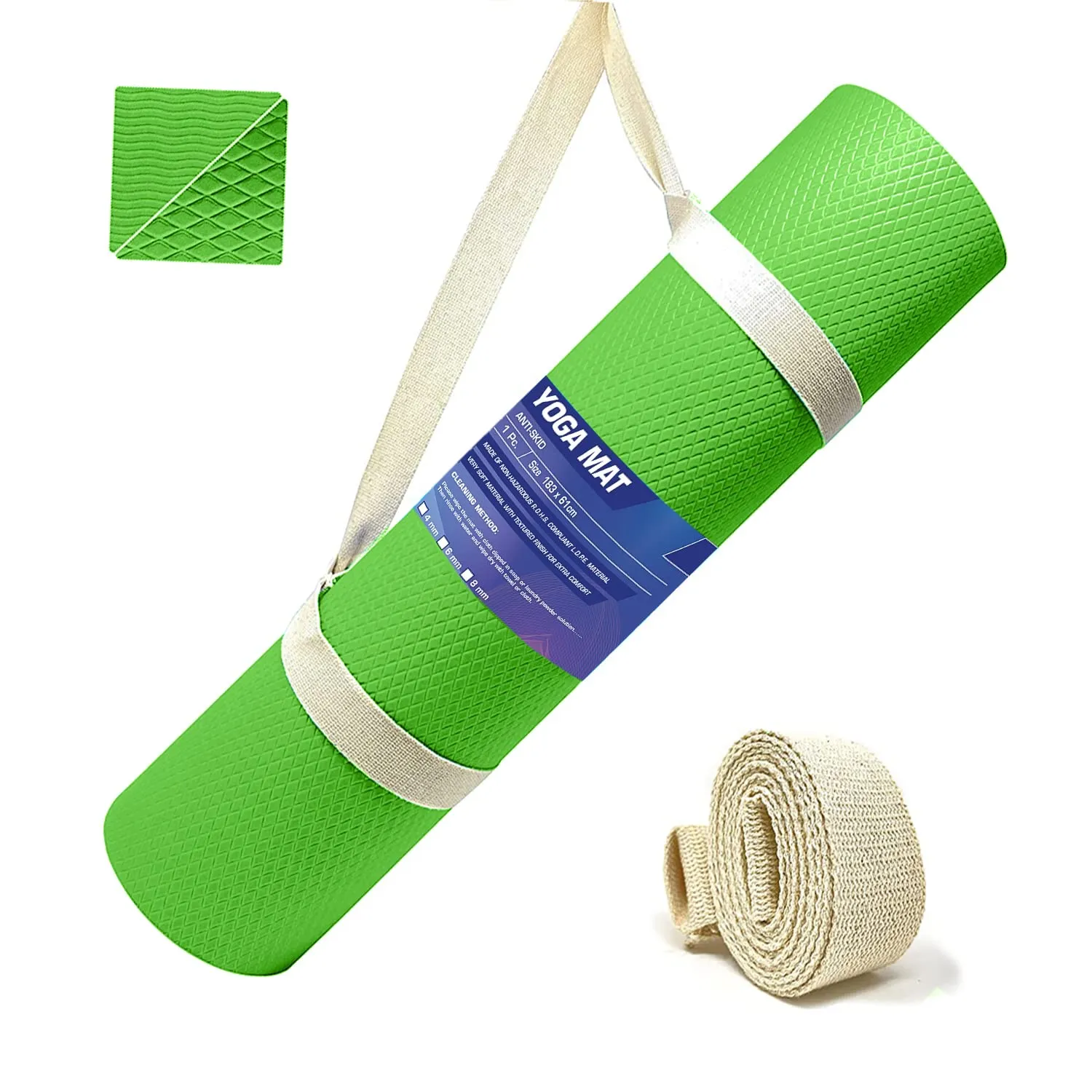 STRAUSS EVA Yoga Mat with Carry Strap | Non-Slip Exercise Mat for Home & Gym | Eco-Friendly, Lightweight & Durable Workout Mat | Ideal for Yoga, Pilates, Fitness | Ideal for Men & Women,8mm,(Green)