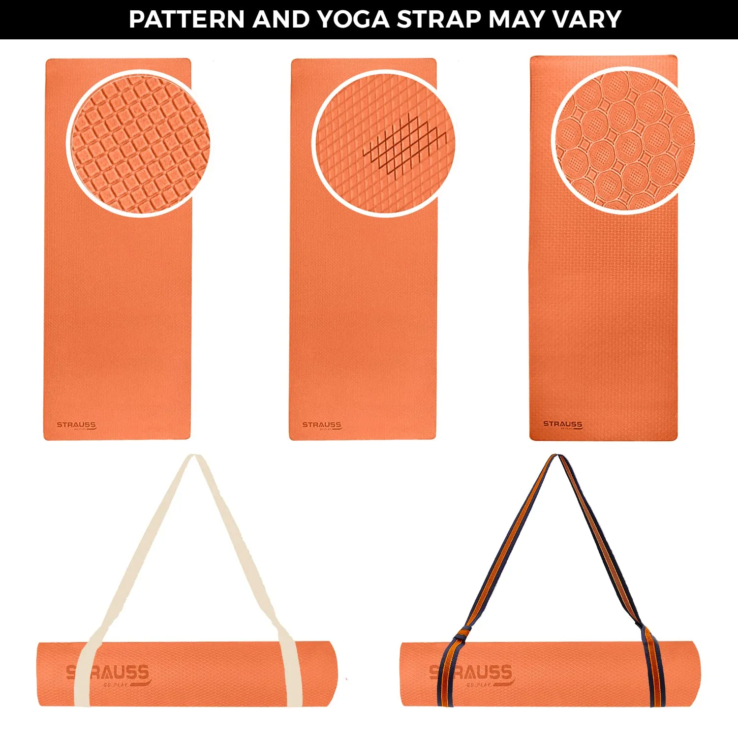 Strauss TPE Yoga Mat | Exercise Mat For Home Workout, Gym and Yoga Sessions | Anti Slip Gym Mat | Workout Mat For Men, Women and Kids | Yoga Mat With Carry Strap | Thickness: 4MM,(Orange)