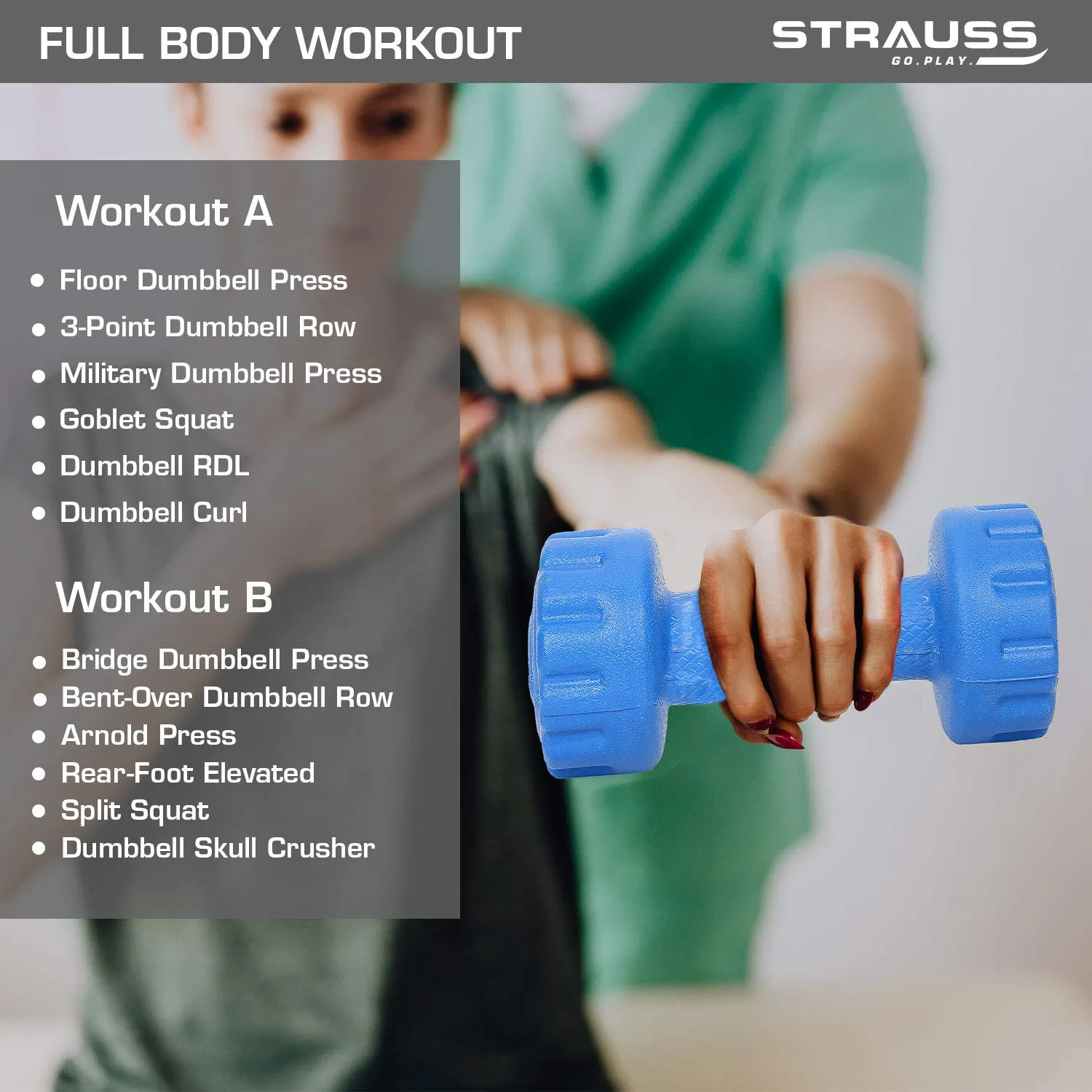 Strauss Unisex PVC Dumbbells Weight for Men & Women | 1Kg (Each)| 2Kg (Pair) | Ideal for Home Workout and Gym Exercises (Blue)