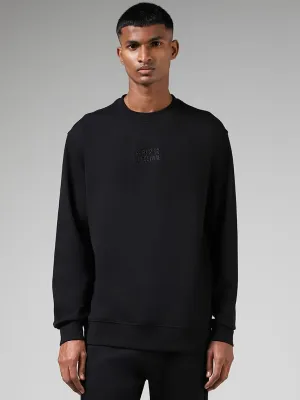 Studiofit Black Embroidered Cotton Blend Relaxed-Fit Sweatshirt