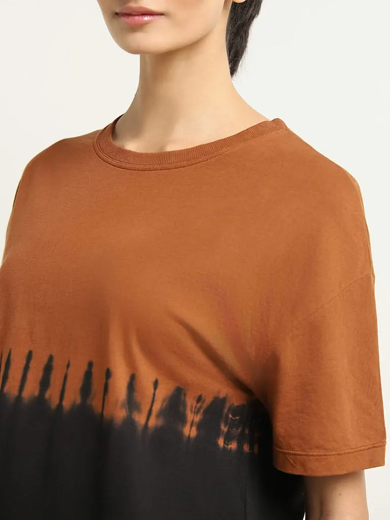 Studiofit Brown Tie-Dye Cotton T-Shirt