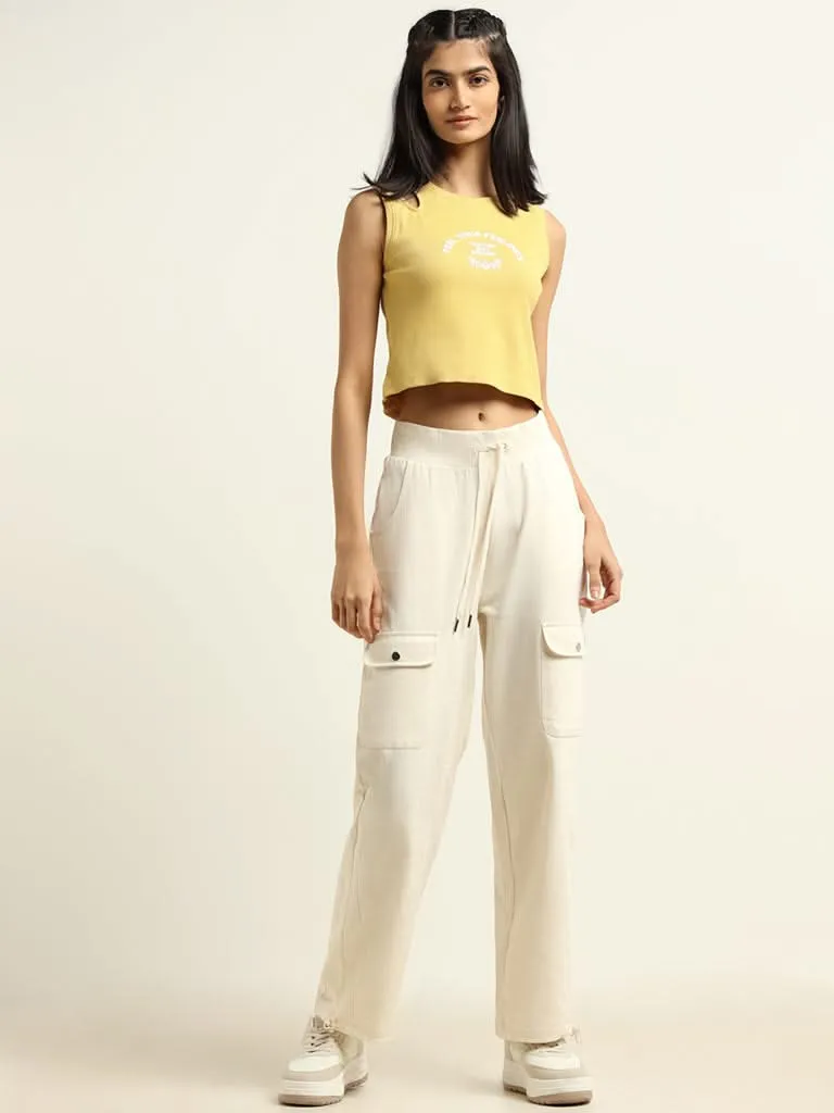 Studiofit Mustard Cotton Blend Crop T-Shirt