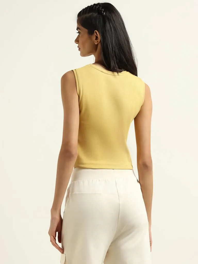 Studiofit Mustard Cotton Blend Crop T-Shirt