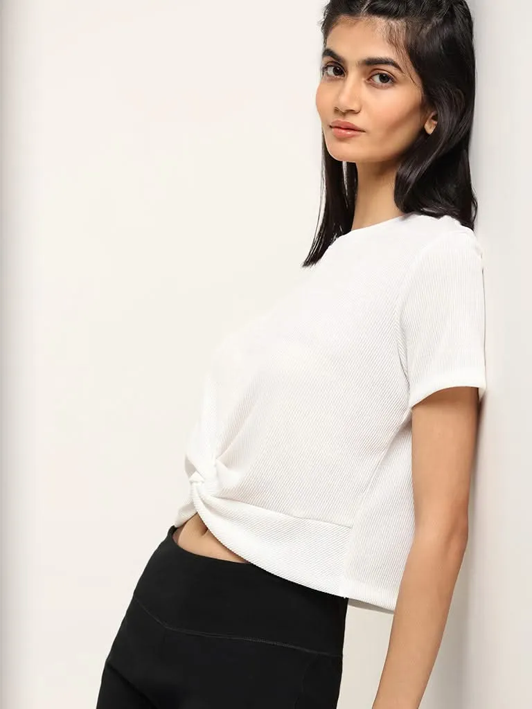 Studiofit White Front Knot T-Shirt