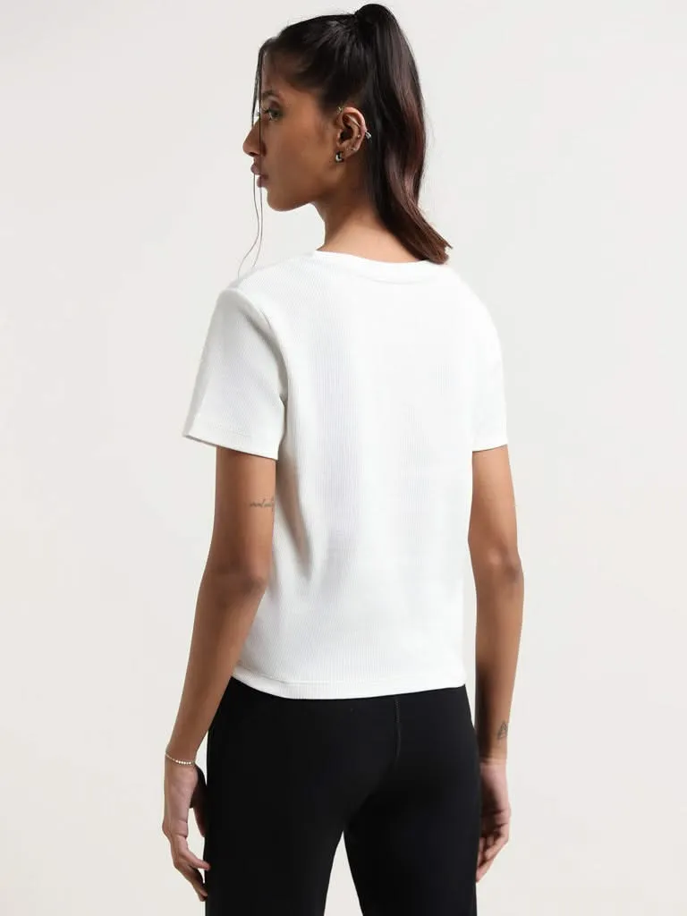 Studiofit White Ribbed T-Shirt