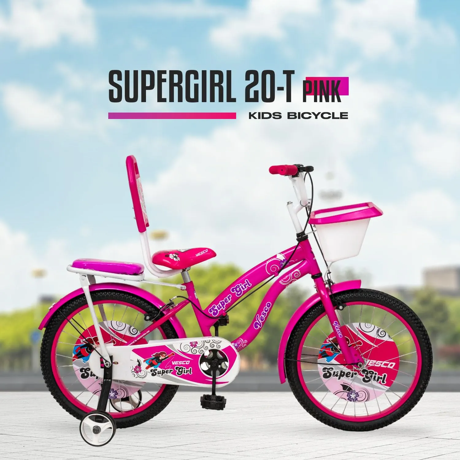 VESCO Super Girl Cycle 20-T Kid's Bikes | Balance Wheel Bicycle Kid Girls | 20" inches | Ideal for 6-9 Years (Pink)