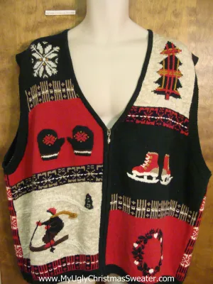 Winter Sports Themed Holiday Sweater Vest XXXL