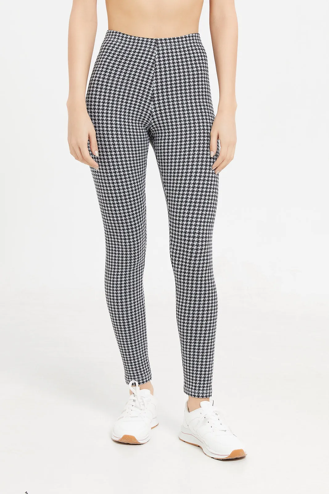 Women Black Check Printed Leggings